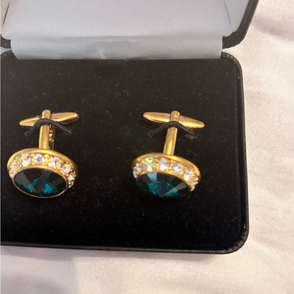 Stacy Adams Gold and Teal Cufflinks - Picture 2 of 3
